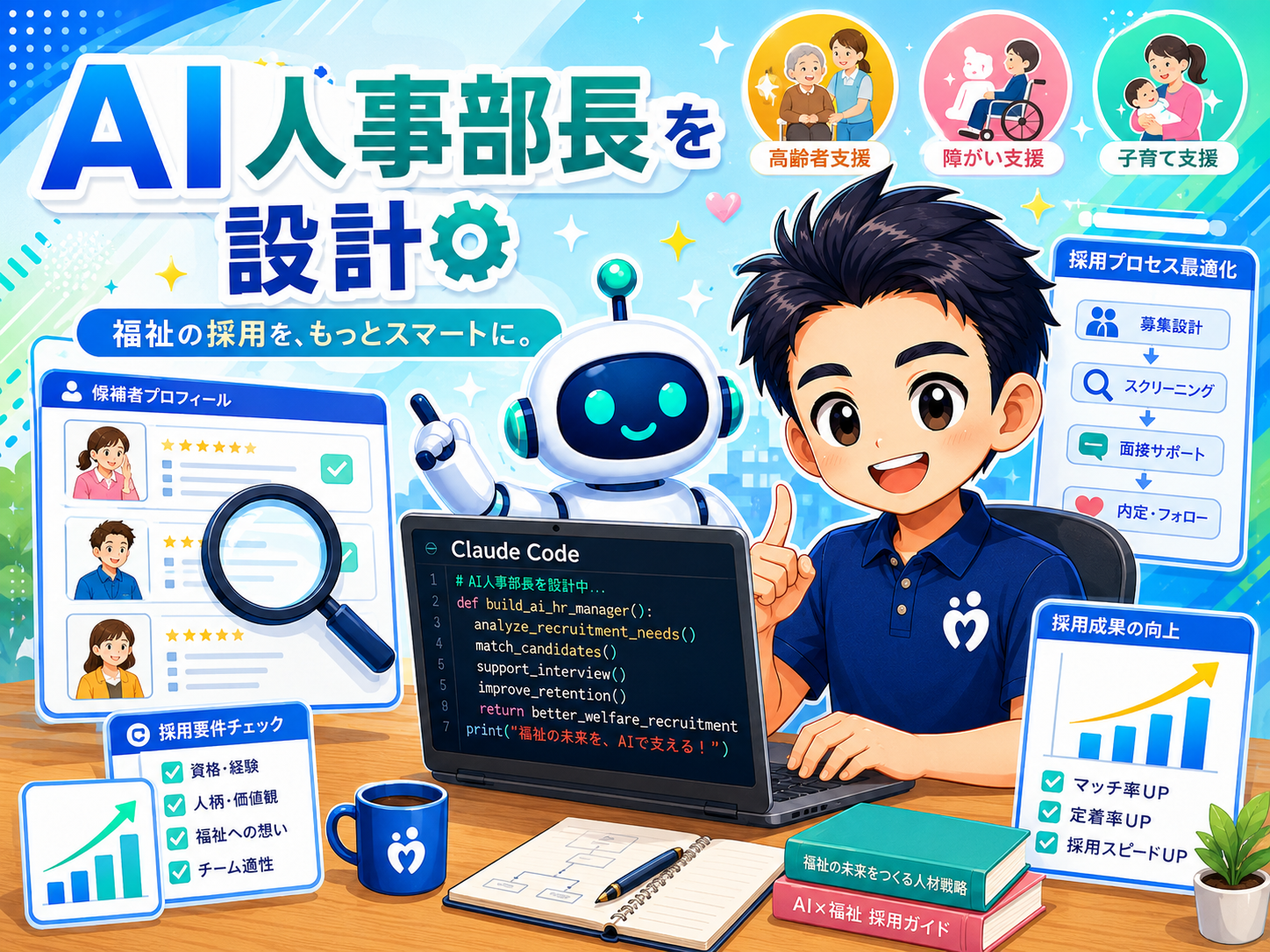 AIで福祉専門人材をリクルートするイメージ