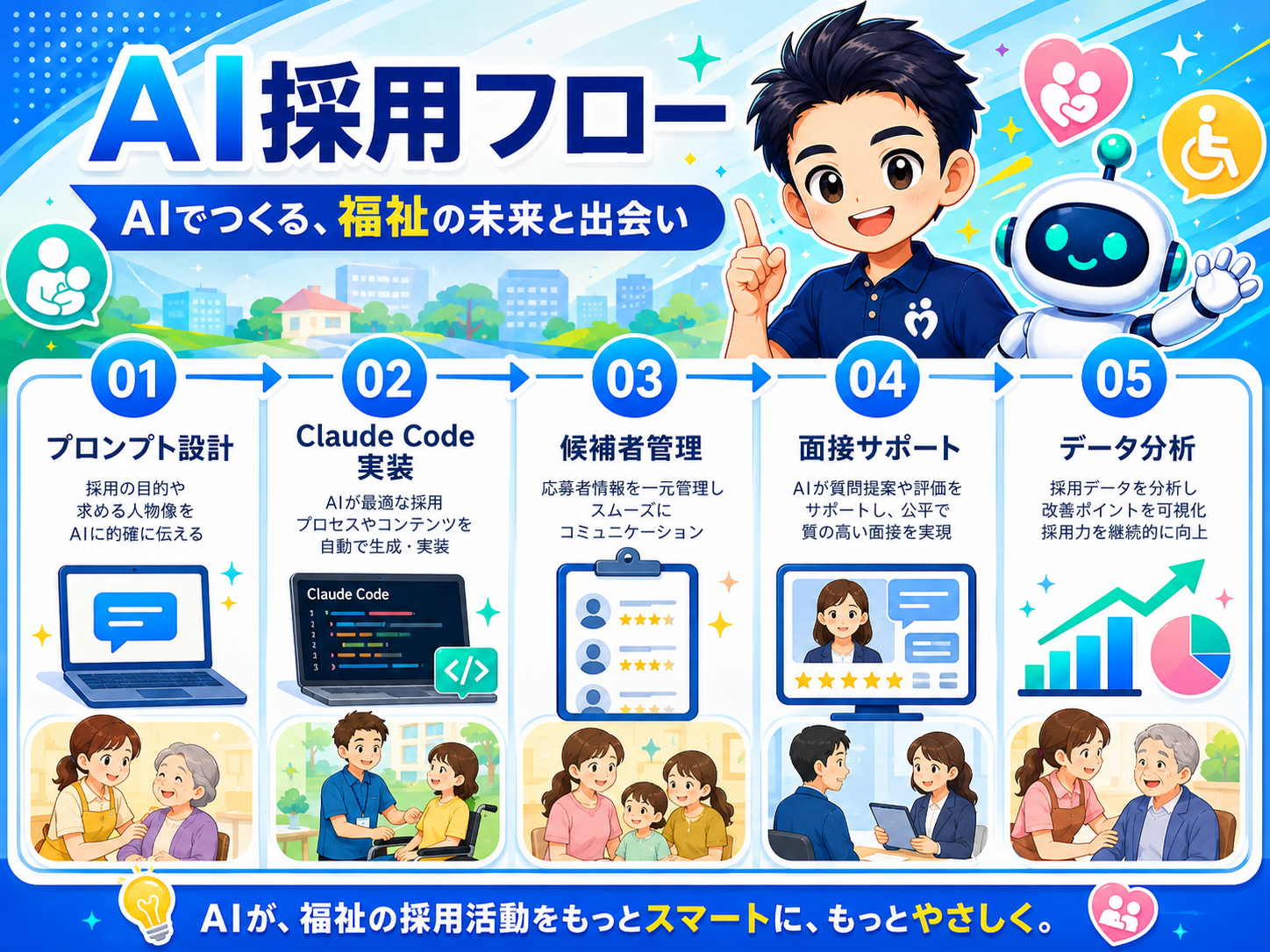 AI人事部長による面接サポートとマッチングのイメージ